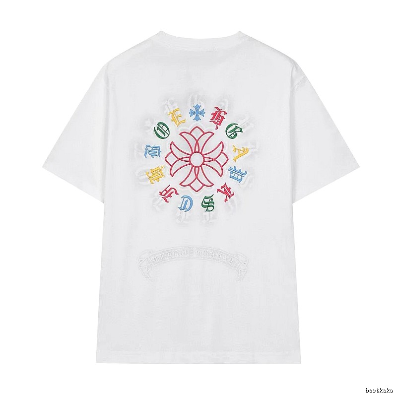 Chrome Hearts Colorful Embroidered Street Style White T-Shirt