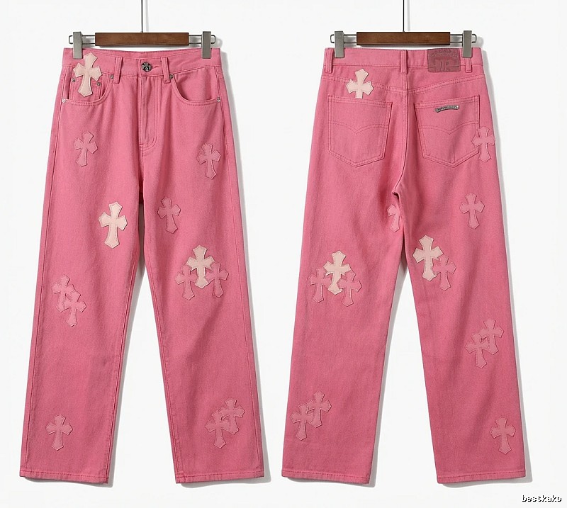 Chrome Hearts cross pink jeans