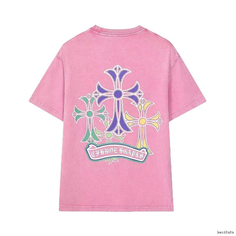 Chrome Hearts Cross Print Vintage-style Pink T-Shirt