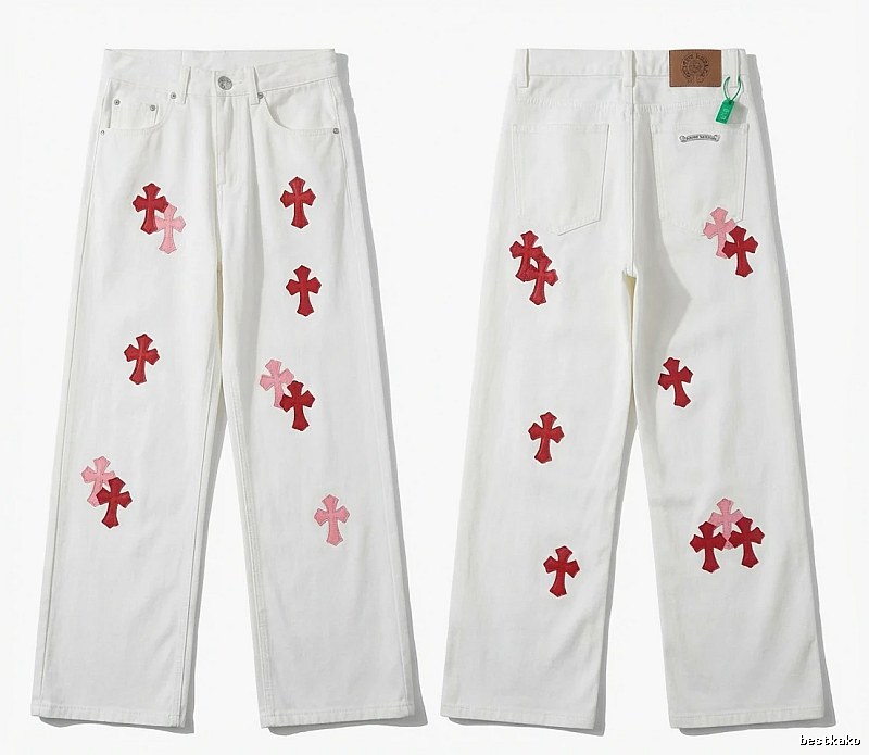 Chrome Hearts Cross Trendy and Cool White Jeans