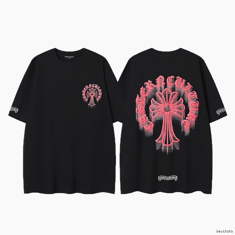 Chrome Hearts Gothic Style Cross Black Short Sleeve T-Shirt