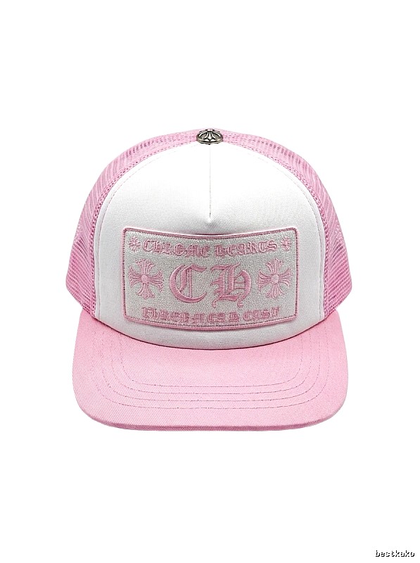 Chrome Hearts Pink and White Patchwork Trendy Hat
