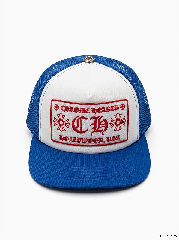 Chrome Hearts Retro Style Blue and White Hat