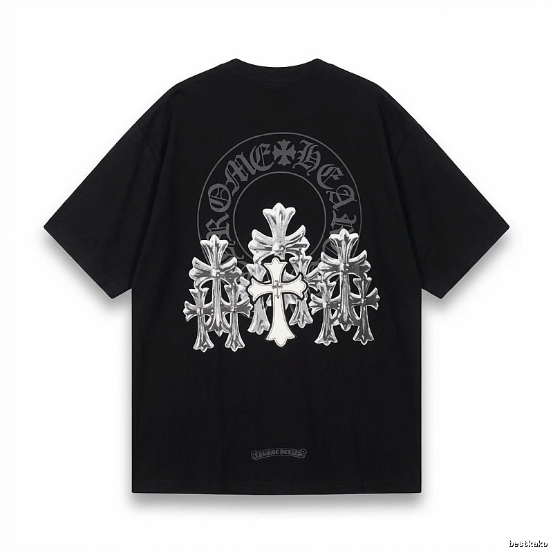 Chrome Hearts Silver Cross Black T - Shirt