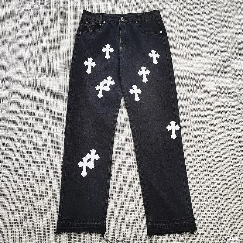 Chrome Hearts Travel Cross patch jeans White Jeans Black with Modern Look