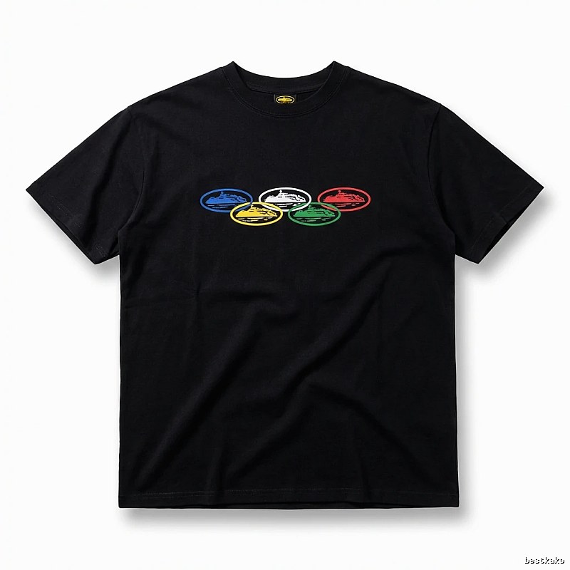 Corteiz Five-Ring Trendy and Cool Black T-shirt