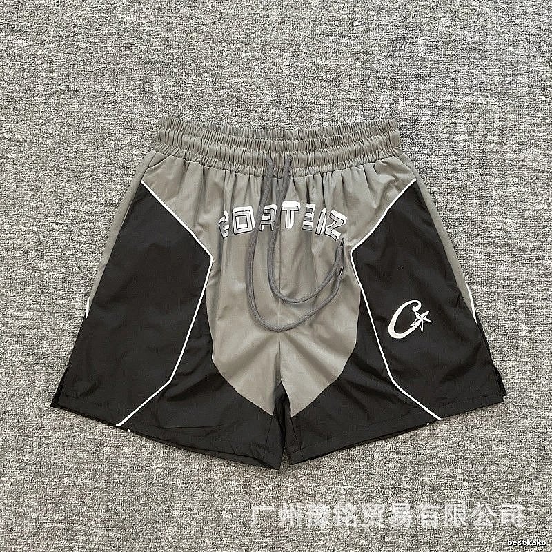 Corteiz Street Style Black and Grey Colorblock Athletic Shorts