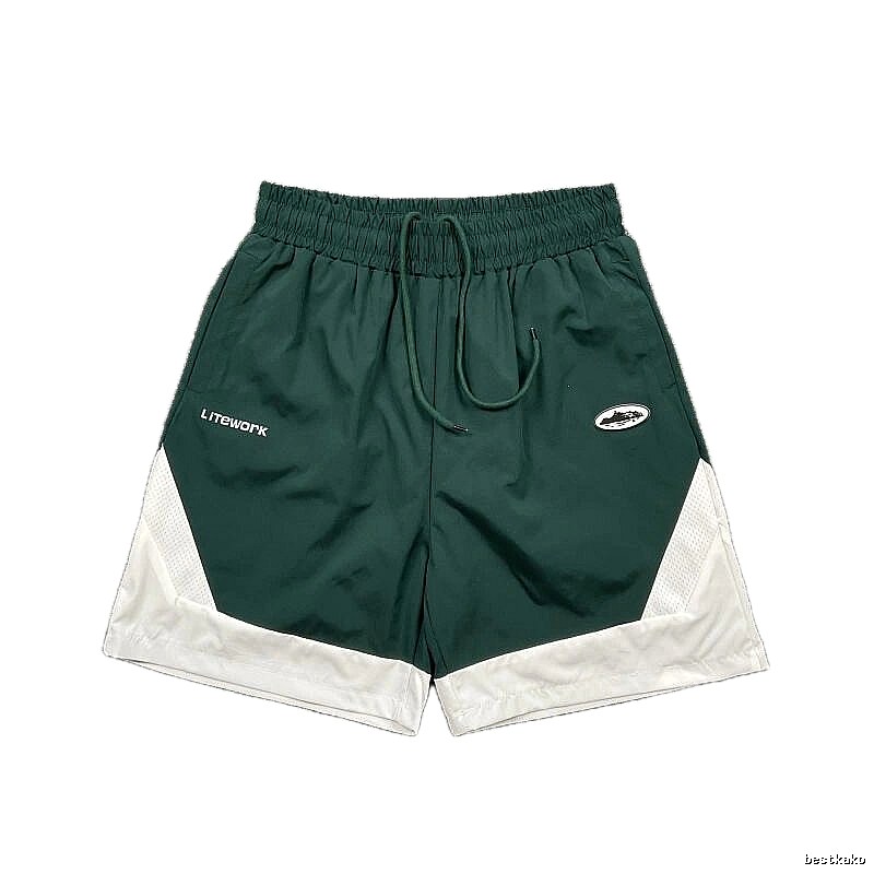 Corteiz Street Style Dark Green & White Colorblock Casual Shorts