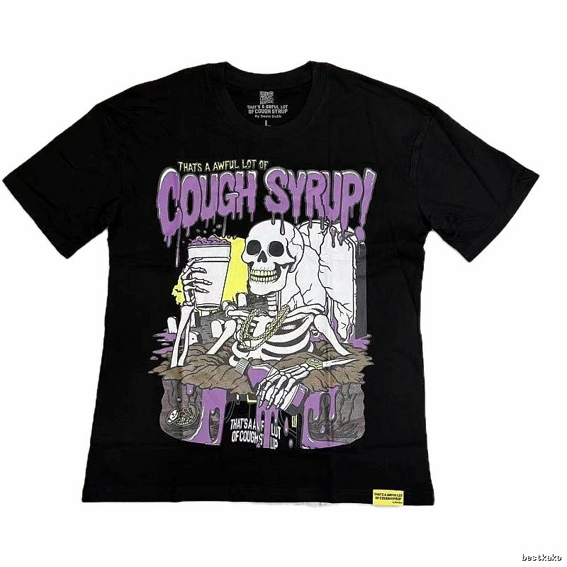Cough Syrup Skull Print Hip-hop Style Black T-shirt