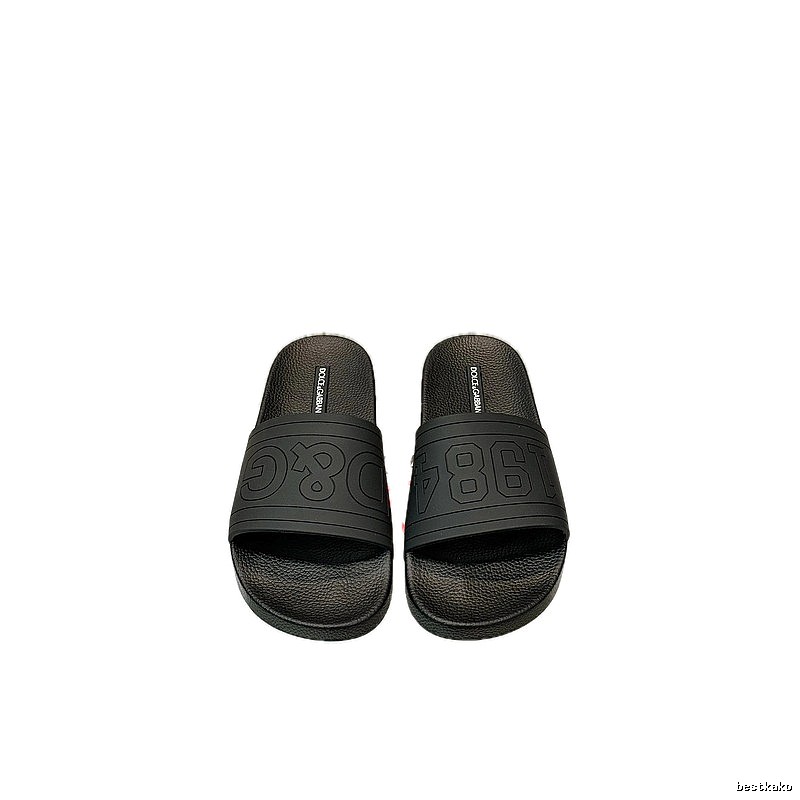 D&G 1984 Embossed Light Luxury Style Black Slide Sandals