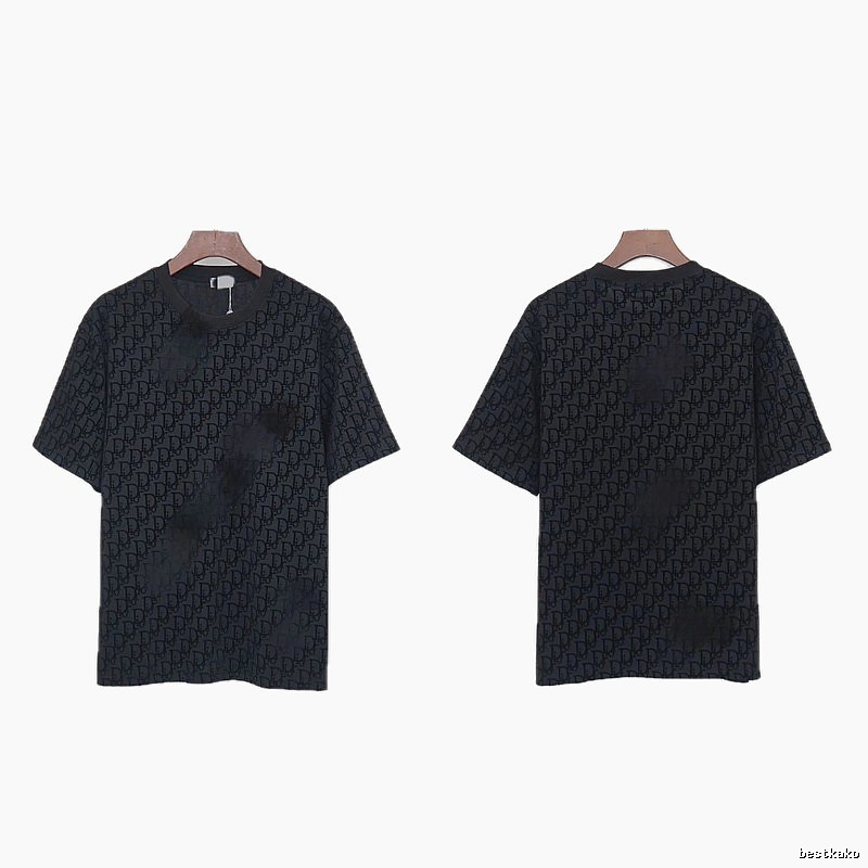 Dior All-over Monogram Print Light Luxury Style Black T-Shirt