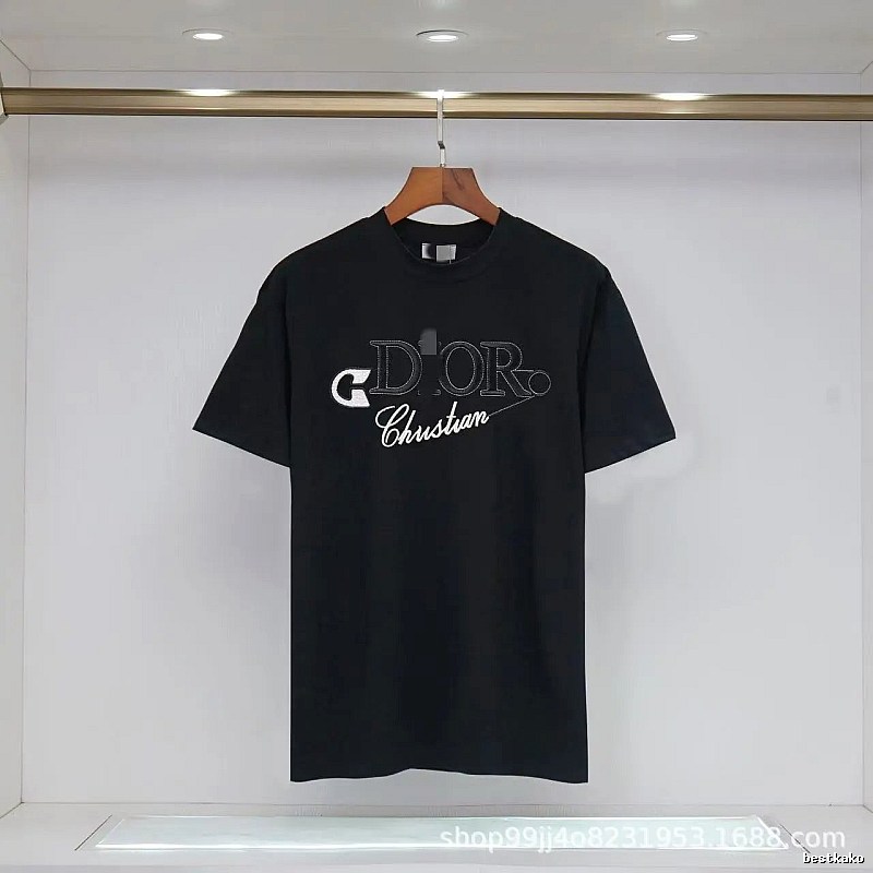 Dior Embroidered Casual Style Black Short-sleeve T-shirt