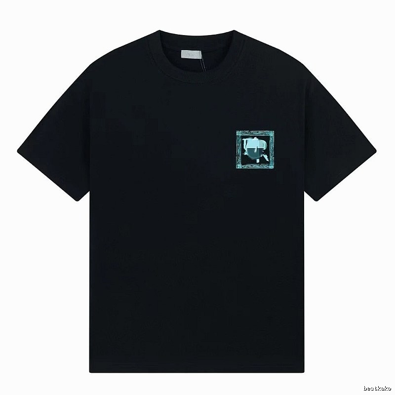 Dior Frame Print Trendy Style Black Short-sleeve T-shirt