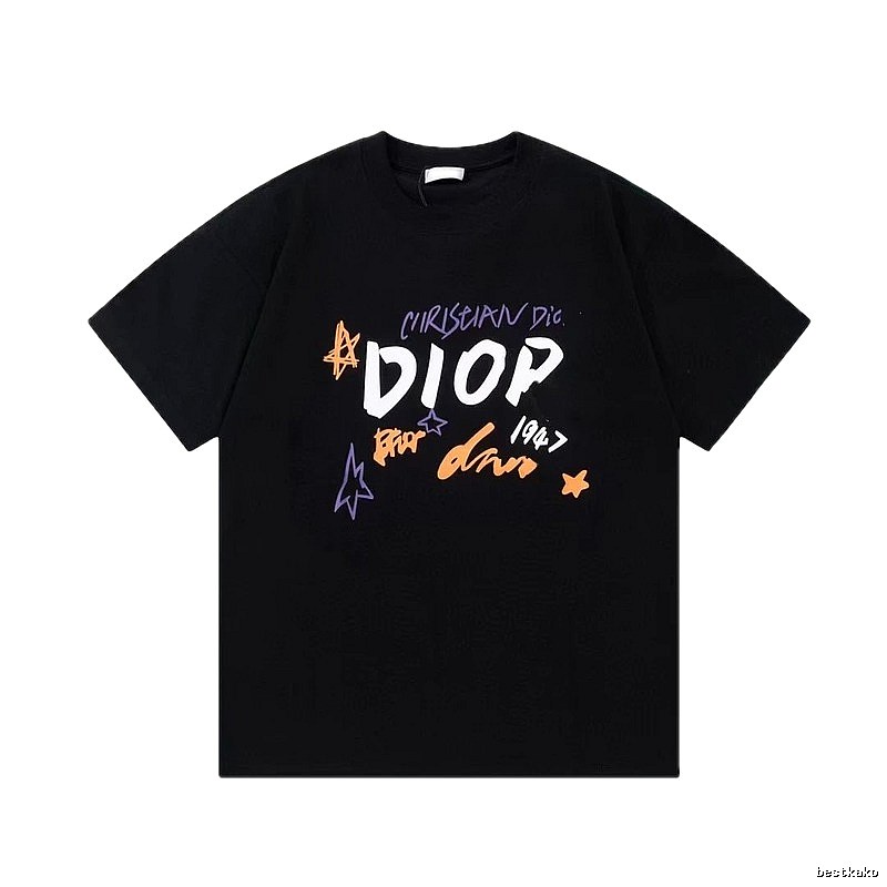 Dior Graffiti Street Style Black Short Sleeve T-Shirt