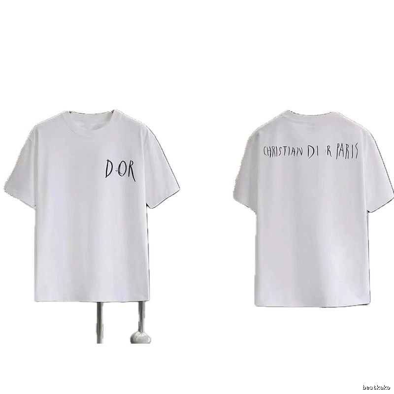 Dior Hand-painted Graffiti Style White Short-sleeved T-shirt