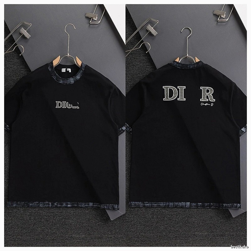 Dior Letter Print Light Luxury Style Black T-Shirt