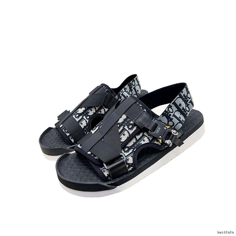 Dior Monogram Trendy Style Black and Grey Sandals