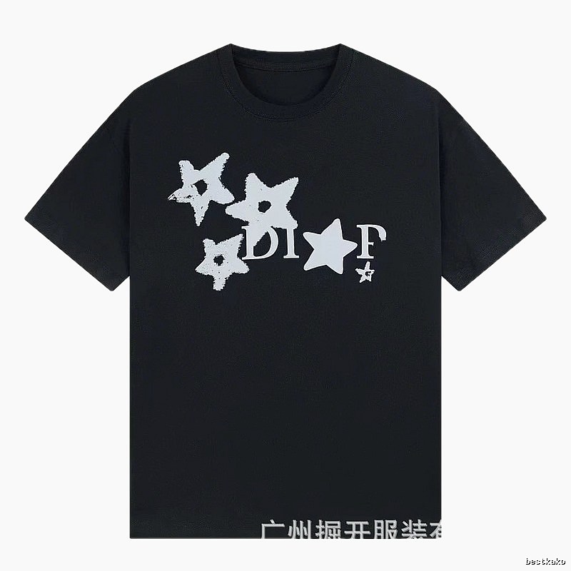 Dior Star Print Street Style Black T-Shirt