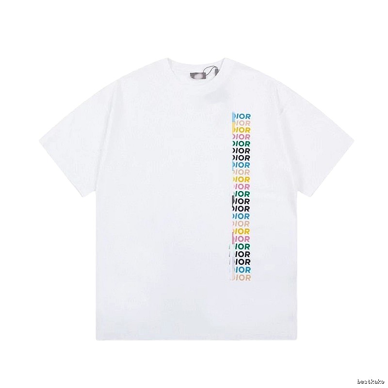 Dior Trendy Style Side-row Colored Print White T-Shirt