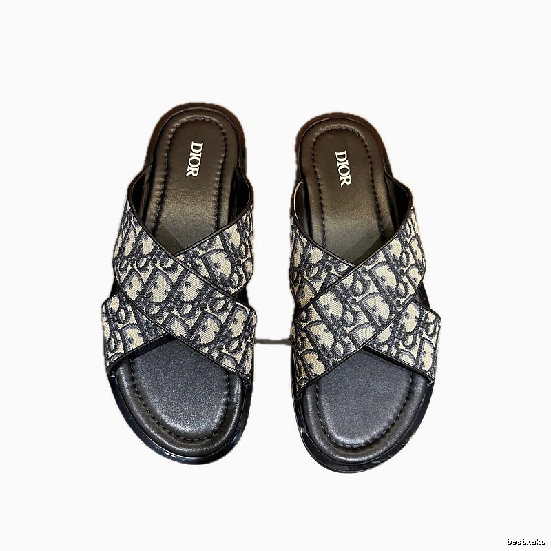 Dior Vintage Style Monogram Black and Grey Slides