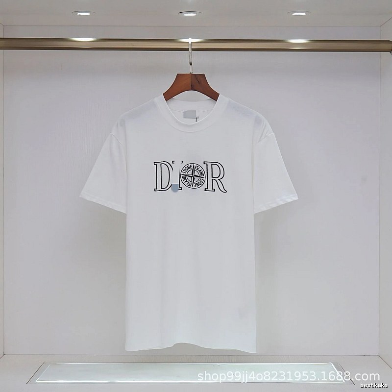Dior x Stone Island Co-branded Casual Style White T-Shirt