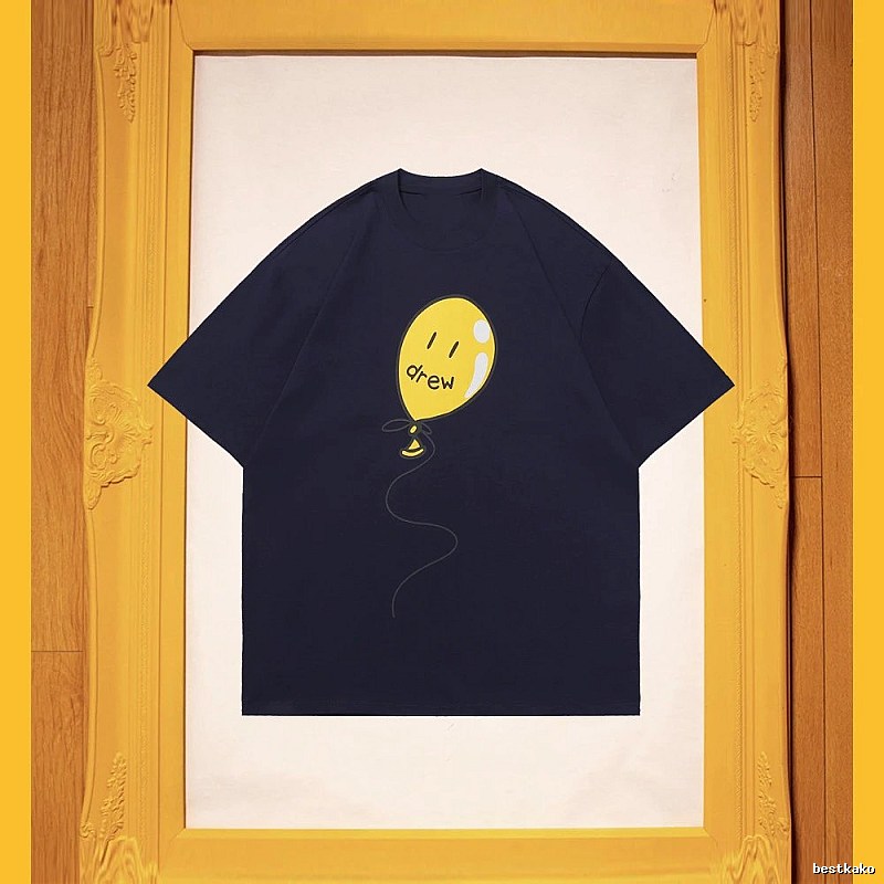 DREW Balloon Smiley Street Style Navy Blue Short Sleeve T-Shirt