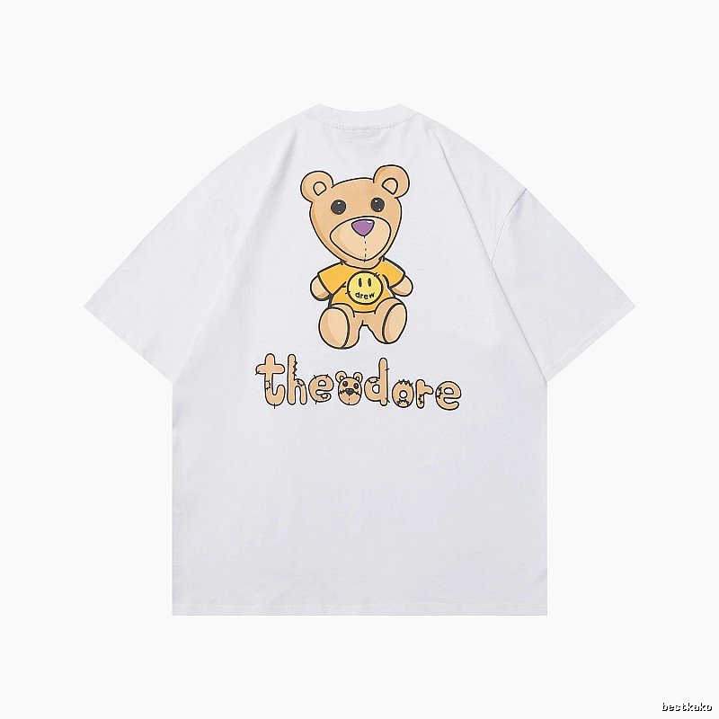 DREW Bear Print Street Style White T-shirt