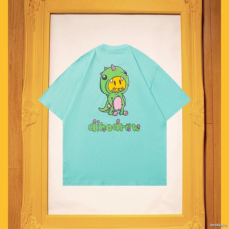DREW Dinosaur Series Streetwear Style Light Blue Short Sleeve T-Shirt