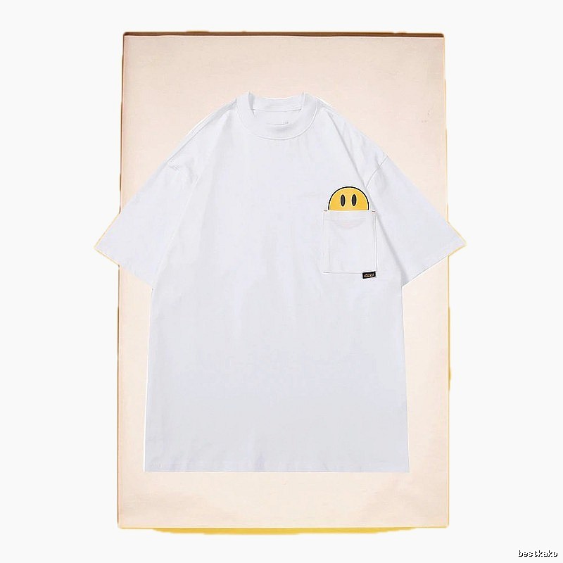DREW Smiley Face Pocket Street Style White T-Shirt
