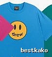 DREW Smiley Face Street Style Blue Short Sleeve T-Shirt