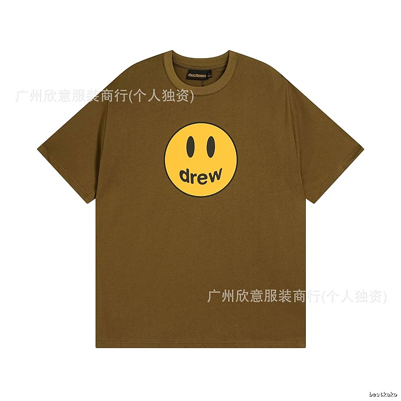 Drew Smiley Face Street Style Brown Short Sleeve T-shirt