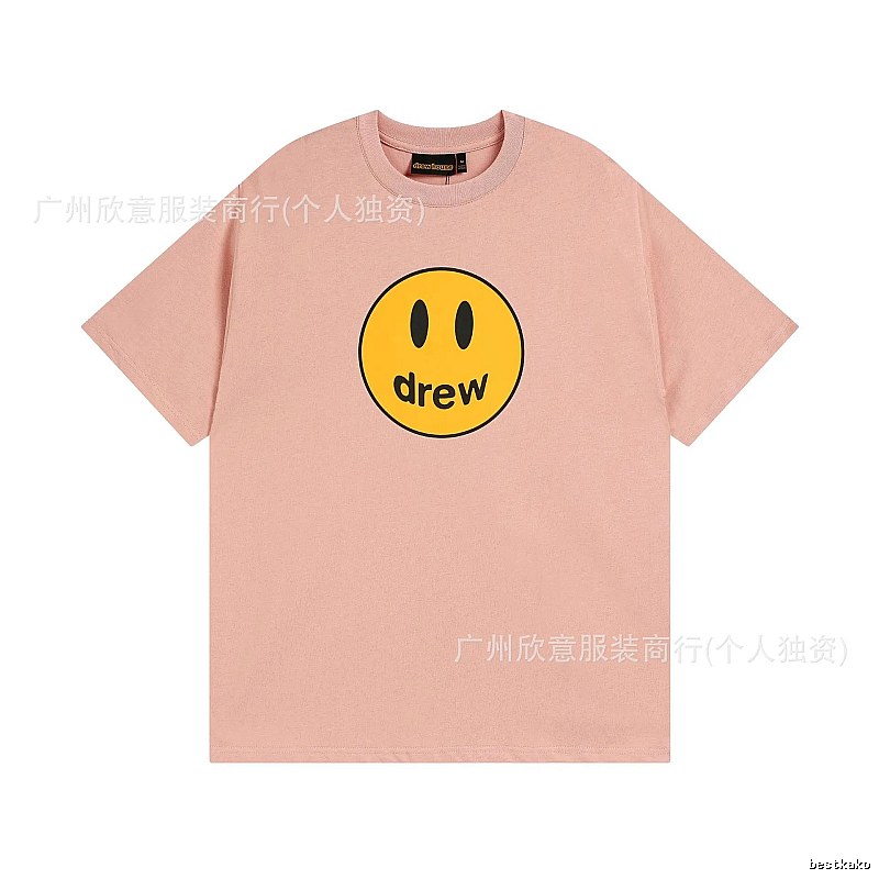 Drew Smiley Print Street Style Pink T-Shirt