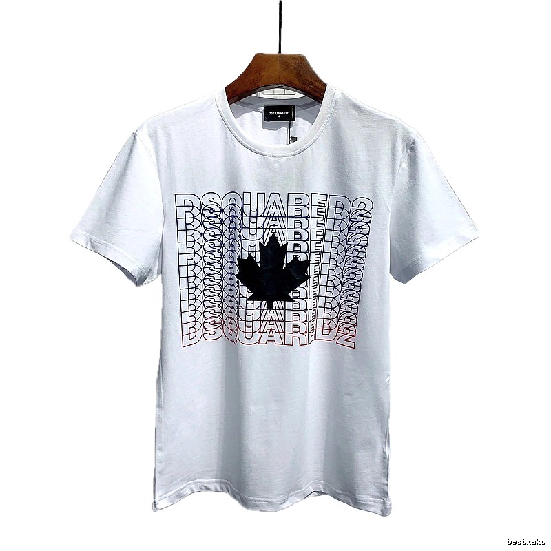 DSQUARED2 Maple Leaf Printed Streetwear White Short-sleeve T-shirt