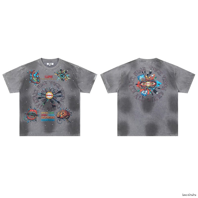 DUAA Cyber Print Street Style Grey T-Shirt