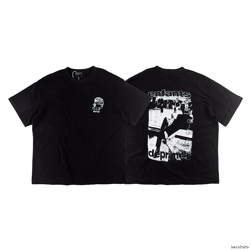 ERD Portrait Print Dark Style Black Short-sleeve T-shirt