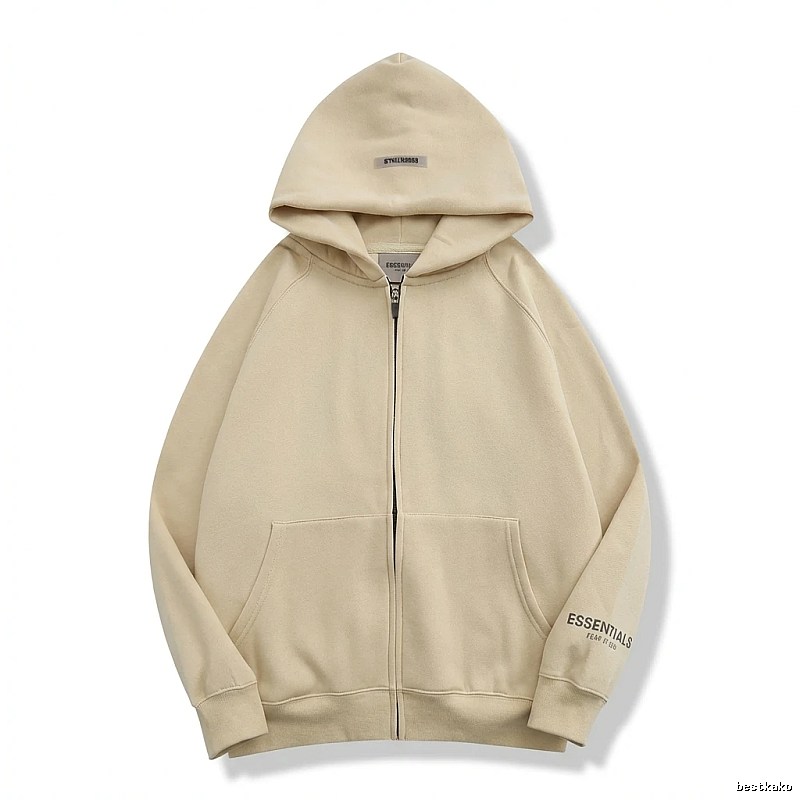 ESSENTIALS minimalist style beige hooded sweatshirt with drawstring
