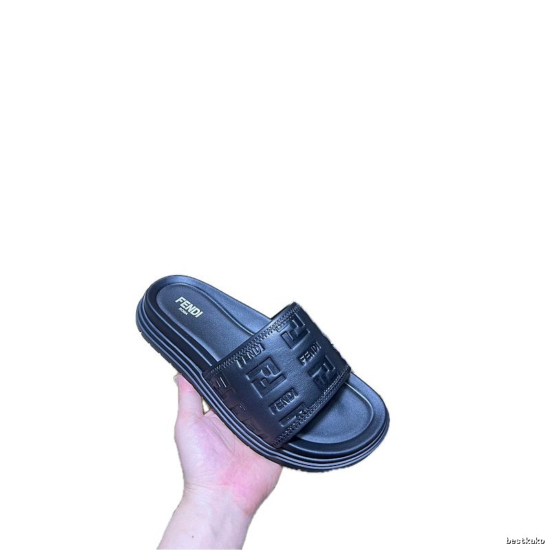 Fendi Double F Embossed Light Luxury Style Black Slide Sandals