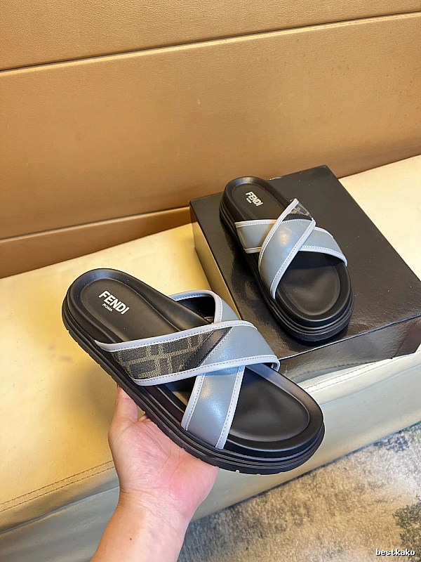 Fendi FF Monogram Casual Style Light Grey Slide Sandals