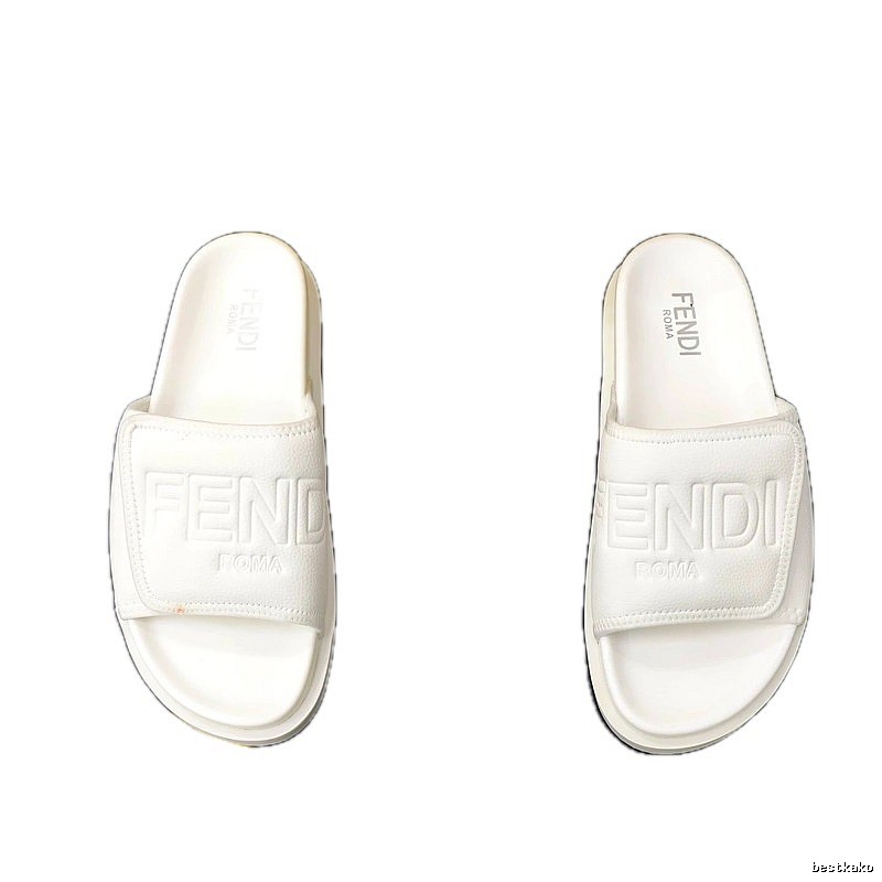 FENDI ROMA Collection Minimalist Style White Slide Sandals