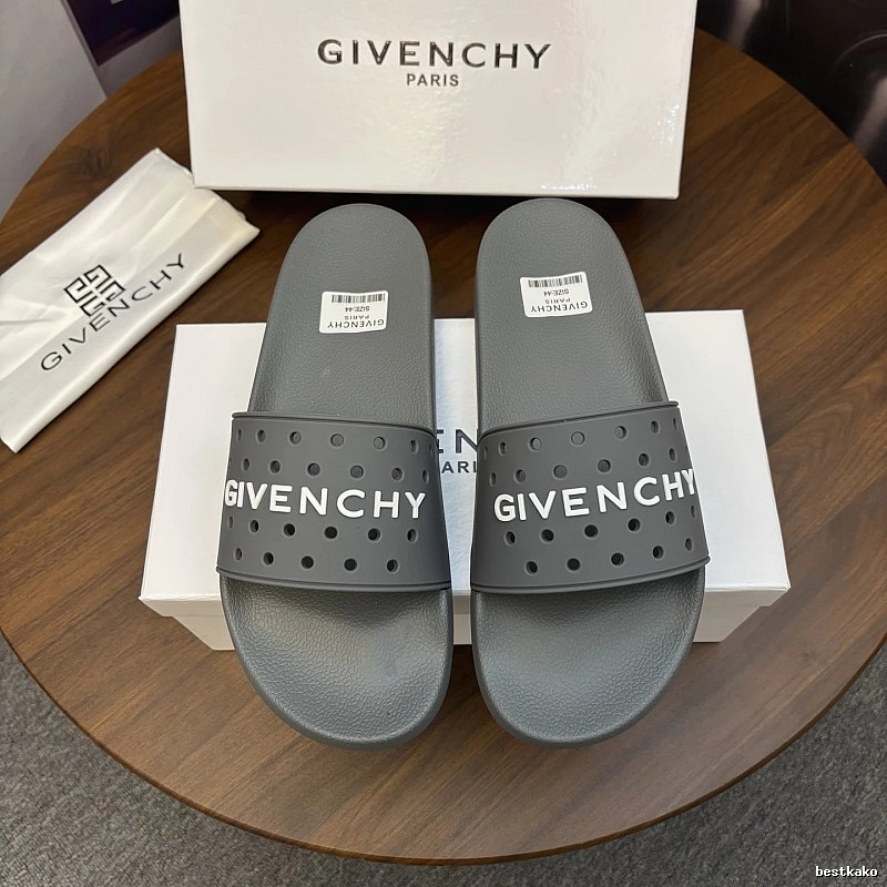 Givenchy Letter Cut-out Streetwear Gray Slide Sandals
