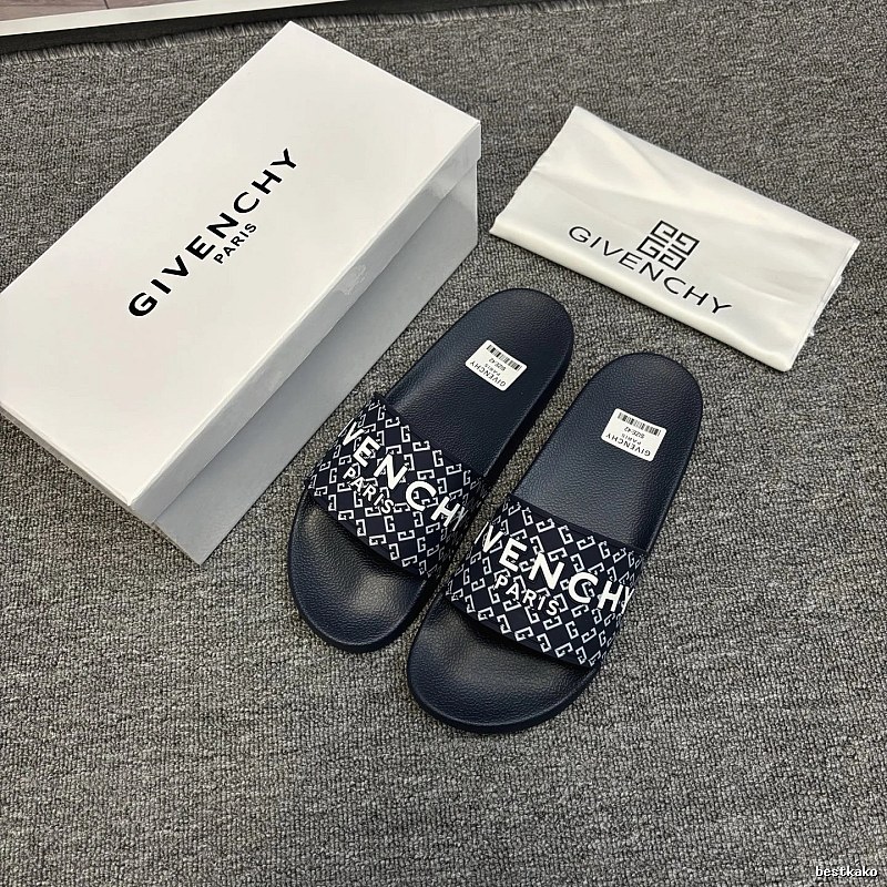 Givenchy Monogram All-over Print Trendy Navy Blue Slide Slippers