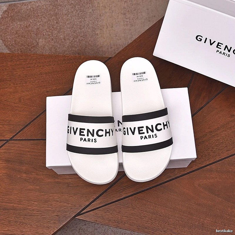 Givenchy Paris Minimalist Lettering White-Black Colorblock Slide Sandals