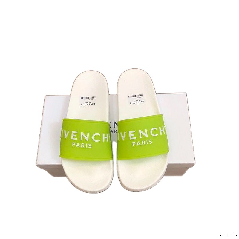 Givenchy Trendy Letter Style Fluorescent Green Spliced White Slide Sandals