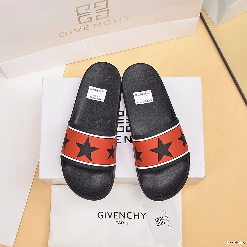 Givenchy Trendy Star Print Orange and Black Slide Sandals