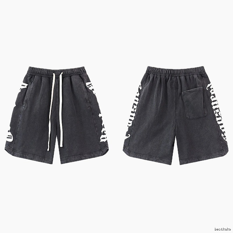 Godspeed Gothic Print Street Style Charcoal Black Shorts