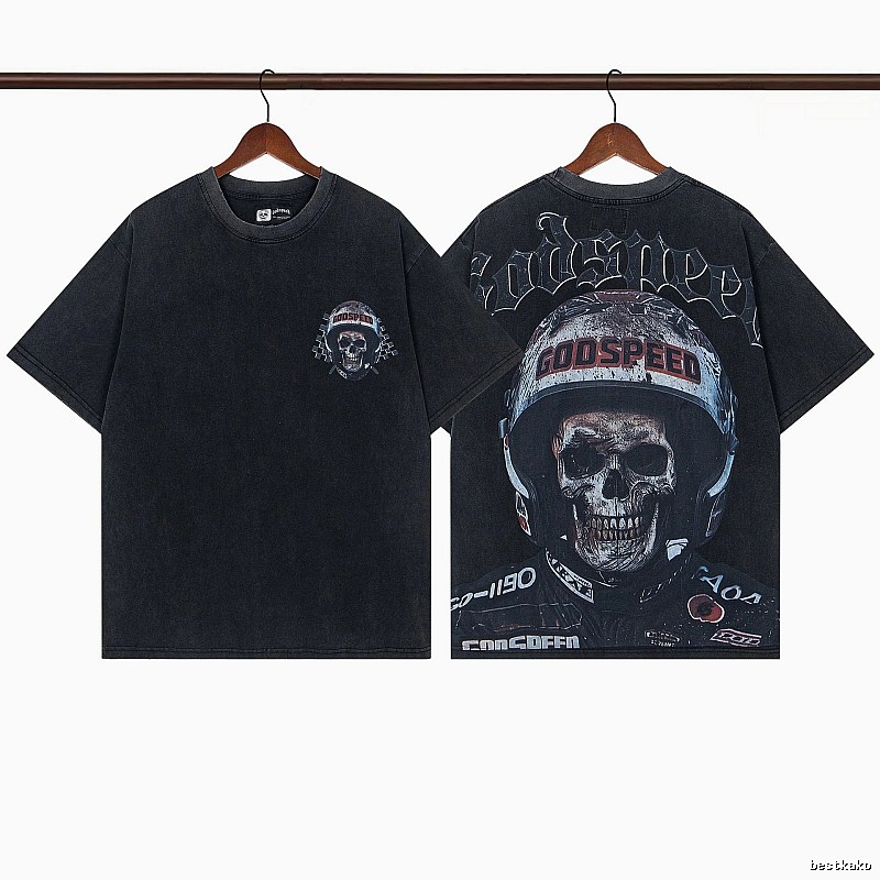 Godspeed Skull Motorcycle American Vintage Washed Black T-shirt