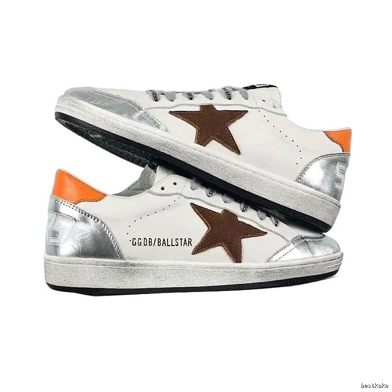 Golden Goose Ballstar Retro Style White and Orange Shoes