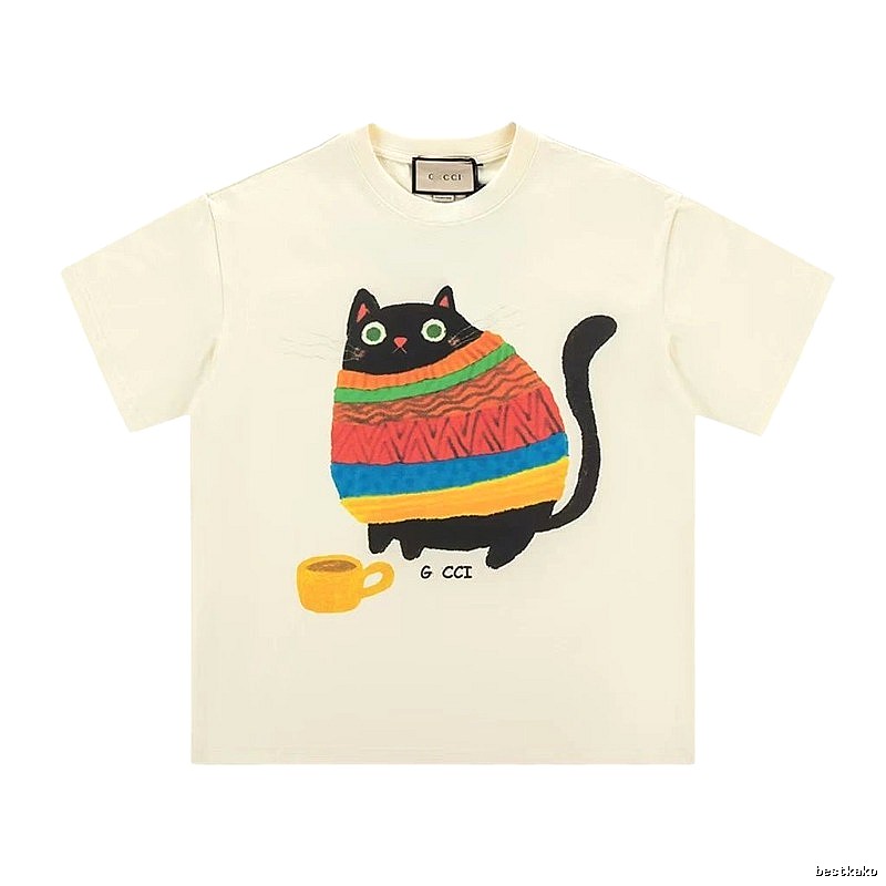Gucci Cat Print Casual Off-white T-Shirt