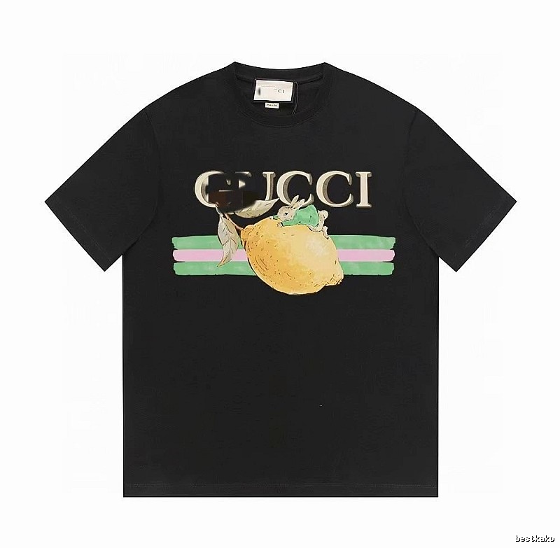 Gucci Lemon Print Casual Style Black T-shirt