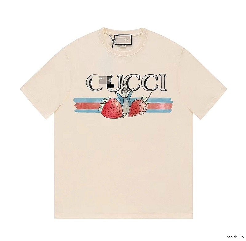 Gucci Strawberry Rabbit Print Vintage Off-white Short Sleeve T-Shirt